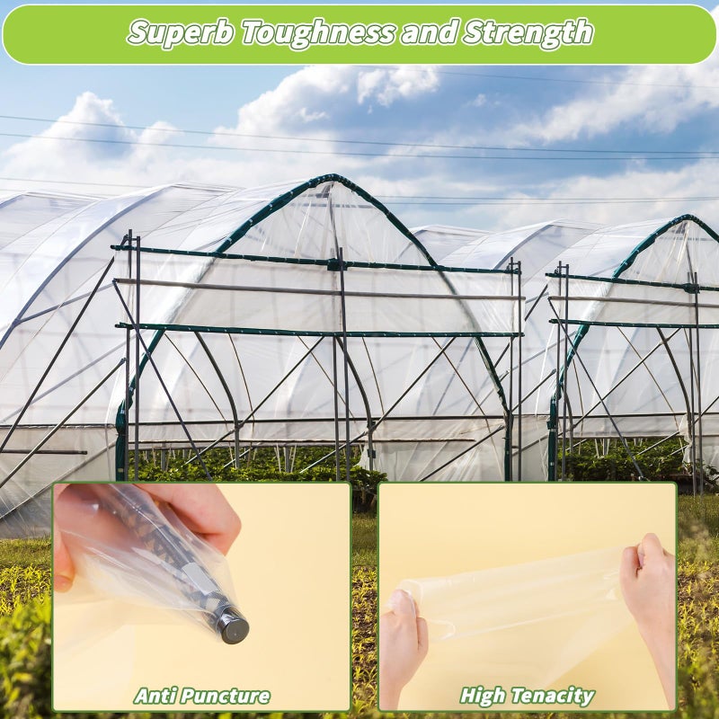UZLU Greenhouse Plastic Sheeting 6 Mil, 8 x 26 FT Transparent UV Resistant Polyethylene Film, Tear-Resistant Green House Hoop Cover for Gardening, Farming, Nursery, Henhouse, Anti-Drip & Weatherproof - Image 2