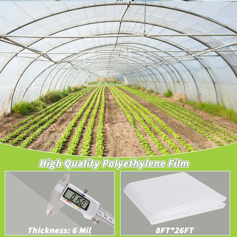 UZLU Greenhouse Plastic Sheeting 6 Mil, 8 x 26 FT Transparent UV Resistant Polyethylene Film, Tear-Resistant Green House Hoop Cover for Gardening, Farming, Nursery, Henhouse, Anti-Drip & Weatherproof - Image 5