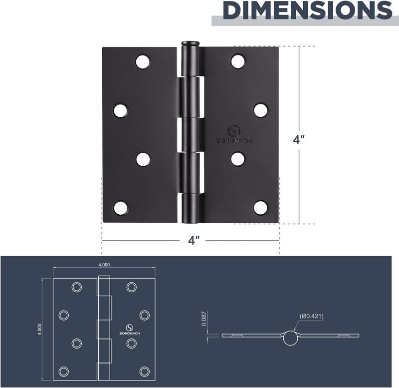 SORGMACH Door Hinges Oil Rubbed Bronze Hardware Hinges 4 Inch Square Black Interior Hinges for Doors 12 Pack - Image 5