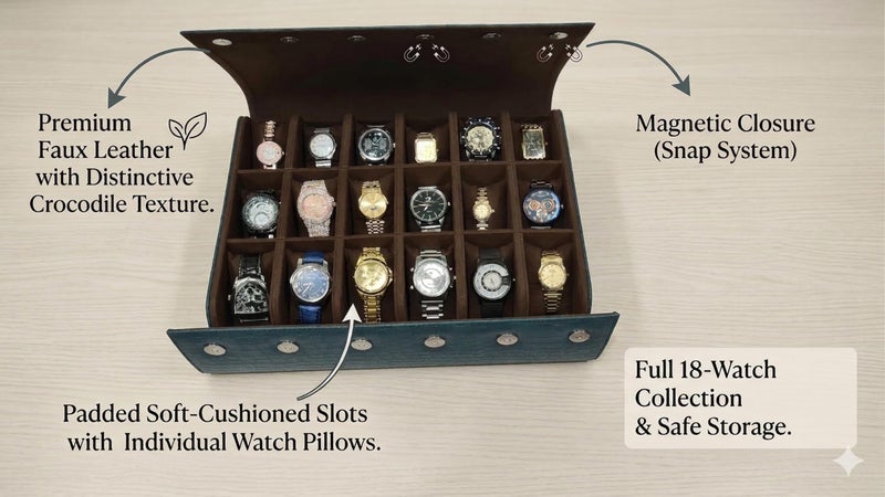 essart 18-Slot Watch Roll Case – Premium Travel Organizer for Watch Collectors, PU Leather Luxury Storage, Portable & Scratch-Resistant - Image 2
