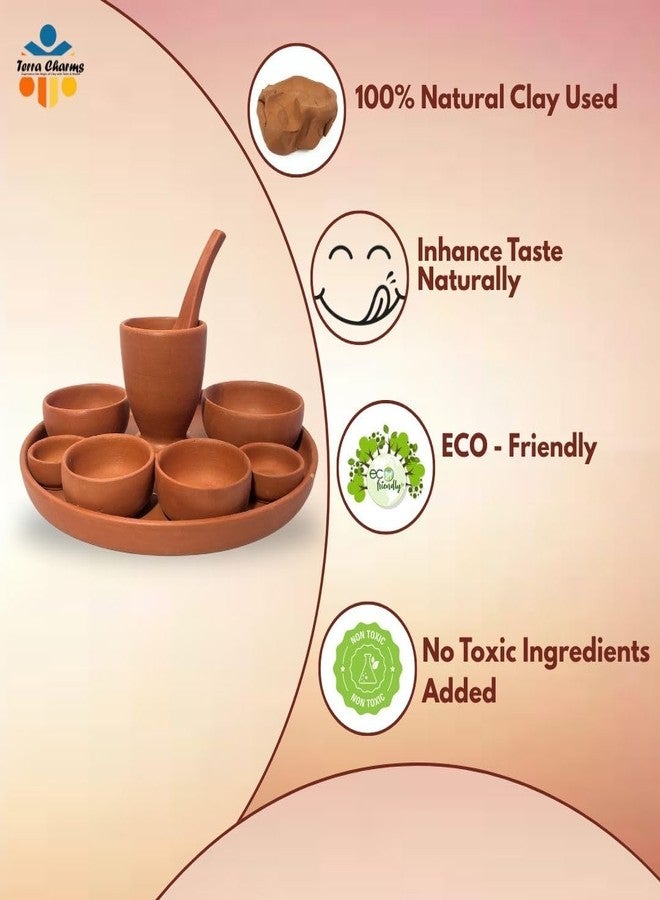 Terra Charms Dinner Thali Artisan-Made Clay Thali Set - Elegant and Durable Indian Dining Collection | Earthenware| Terracotta Thali Set- Elegant and Eco-Friendly Tableware 9 Pc Set - Image 3