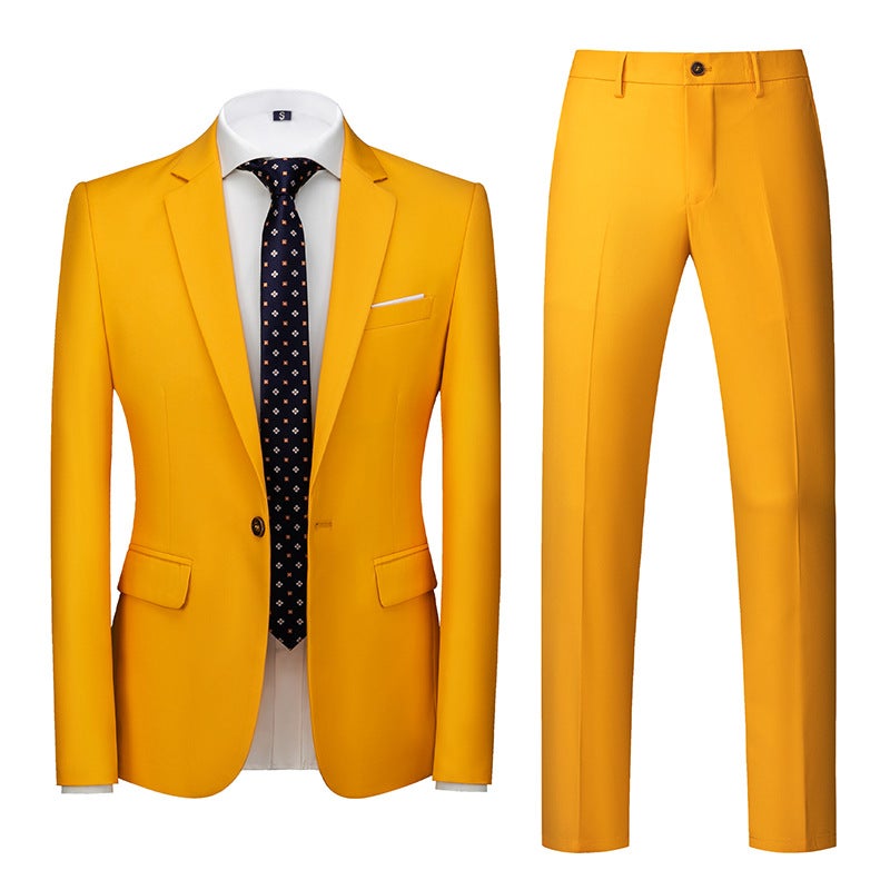 New Korean-Style Suit Set for Foreign Trade, Wedding One-Button Two-Piece Set, 3D Graphic Yellow, , - Image 2