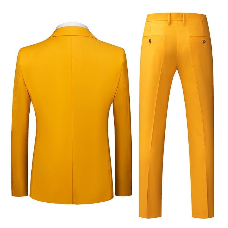 New Korean-Style Suit Set for Foreign Trade, Wedding One-Button Two-Piece Set, 3D Graphic Yellow, , - Image 3