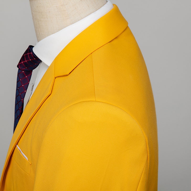 New Korean-Style Suit Set for Foreign Trade, Wedding One-Button Two-Piece Set, 3D Graphic Yellow, , - Image 5