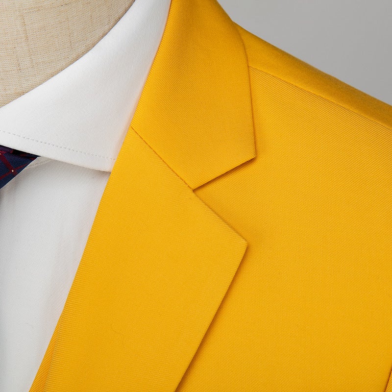 New Korean-Style Suit Set for Foreign Trade, Wedding One-Button Two-Piece Set, 3D Graphic Yellow, , - Image 4