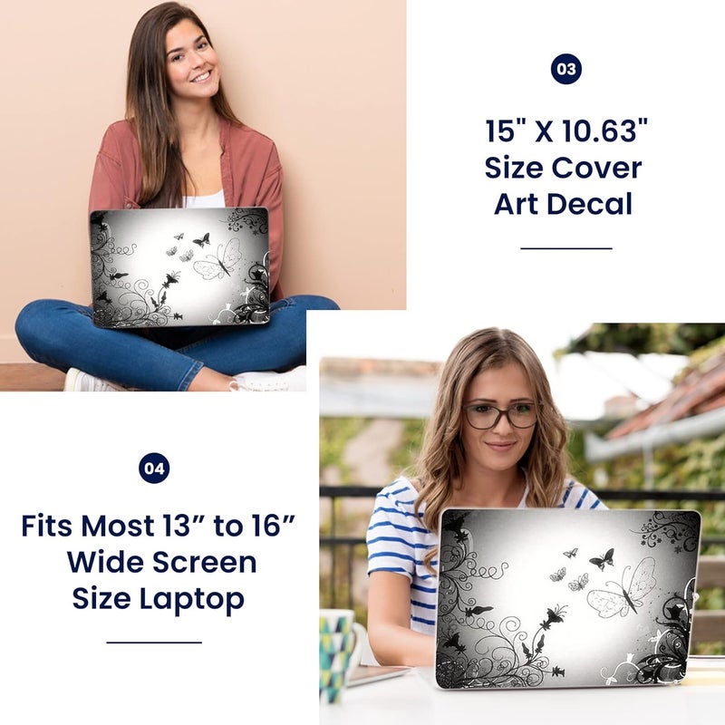 LSS 15 15.6 Inches Laptop Notebook Skin Sticker with 2 Wrist Pads - Reusable Cover Protector Vinyl Sticker Cover Decal Fits 13" - 16" HP Asus Acer Samsung - Butterfly Contrast Fade - Image 3