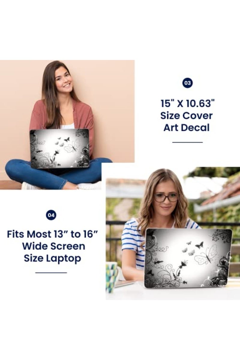 LSS 15 15.6 Inches Laptop Notebook Skin Sticker with 2 Wrist Pads - Reusable Cover Protector Vinyl Sticker Cover Decal Fits 13" - 16" HP Asus Acer Samsung - Butterfly Contrast Fade - Image 3