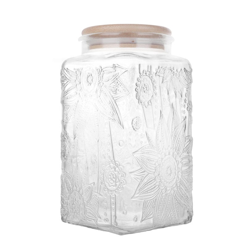 Custde Glass Storage Jars With Airtight Lid, 35oz Canister For Kitchen Counter with Bamboo Lid, brown sugar, candy, coffee, cookie, salt, tea,pantry cute Jar (Large Square Sunflower) - Image 1