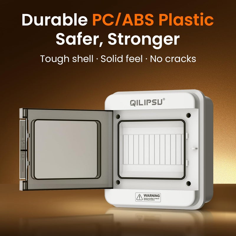 QILIPSU 6 Way DIN Rail Circuit Breaker Box UL94-V0 PC/ABS IP65 Waterproof Distribution Enclosure with Longer Bus Bars for Indoor Outdoor and Solar Use - Image 2