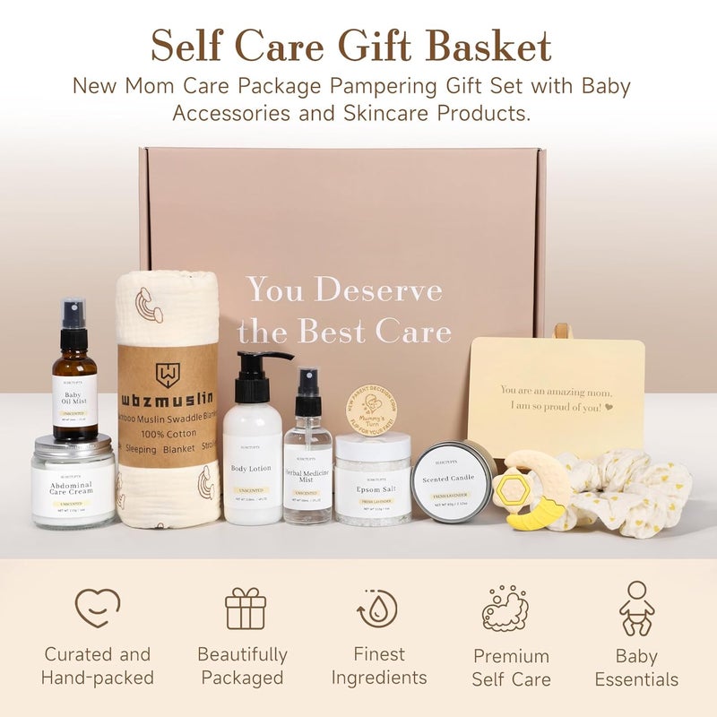 Suhctuptx New Mom Gifts 11 Luxury New Mom Care Package After Baby Pregnancy Gifts for Expecting Mom To Be Postpartum Gifts Basket with New Mommy and Baby Essentials for Baby Shower First Time Mom Yellow - Image 2