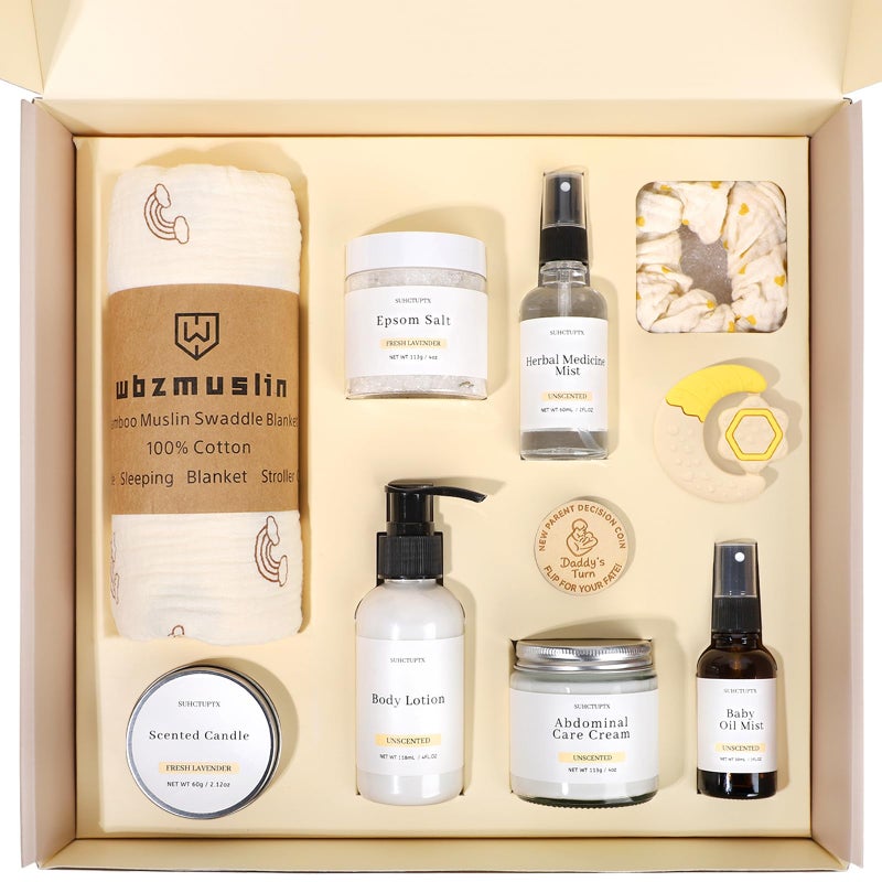 Suhctuptx New Mom Gifts 11 Luxury New Mom Care Package After Baby Pregnancy Gifts for Expecting Mom To Be Postpartum Gifts Basket with New Mommy and Baby Essentials for Baby Shower First Time Mom Yellow - Image 1