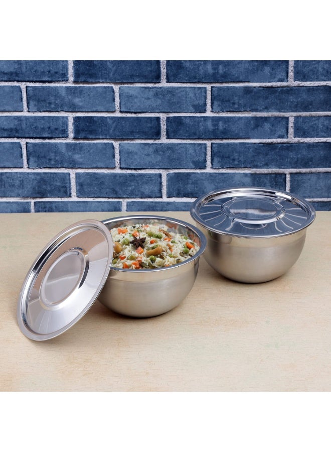 Kraft Stainless Steel Serving Bowl with Lid Set of 2 pcs - 18cm | Mixing Steel Big Bowl | Salad, Fruit, Desert, katori Set | Matt Finish, Food Grade | 2 Year Warranty - Silver - Image 2