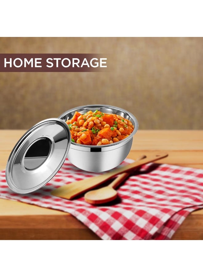 Kraft Stainless Steel Serving Bowl with Lid Set of 2 pcs - 18cm | Mixing Steel Big Bowl | Salad, Fruit, Desert, katori Set | Matt Finish, Food Grade | 2 Year Warranty - Silver - Image 4