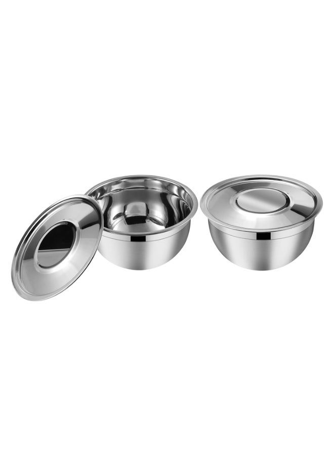 Kraft Stainless Steel Serving Bowl with Lid Set of 2 pcs - 18cm | Mixing Steel Big Bowl | Salad, Fruit, Desert, katori Set | Matt Finish, Food Grade | 2 Year Warranty - Silver - Image 1