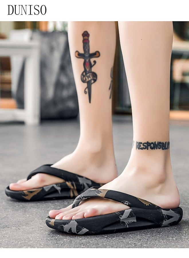 DUNISO Men's Flip Flops Non-slip Thick Sole Slide Sandal Open Toe Quick Drying Shoes Fashion House Bedroom Slippers Men's Bath Slipper House Sandals for Indoor & Outdoor - Image 2