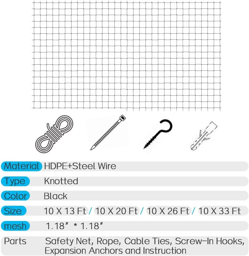 Morimoe Cat Balcony Net, Steel Wire Reinforced, Anti-Fall Fence, Safety Net, Extra Strong (10 X 13 Ft) - Image 2