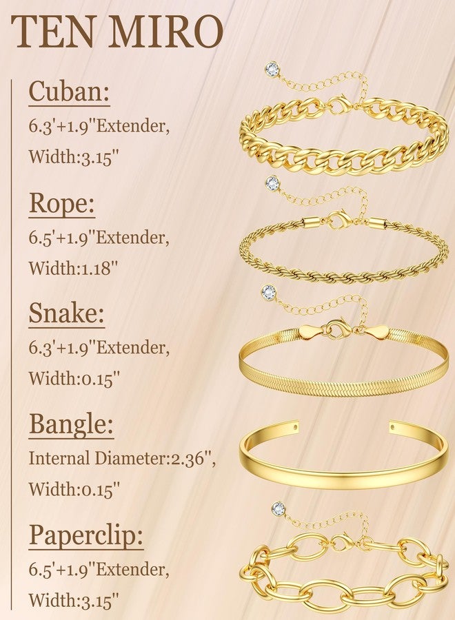TEN MIRO 16k Gold Chunky Bracelet for Women Trendy, Dainty Gold Chain Bracelet Stack Non Tarnish Gold Bracelet Pack Chunky Layered Cable Rope Snake Chain Cuban Link Bracelet, Medium, Brass, no - Image 5