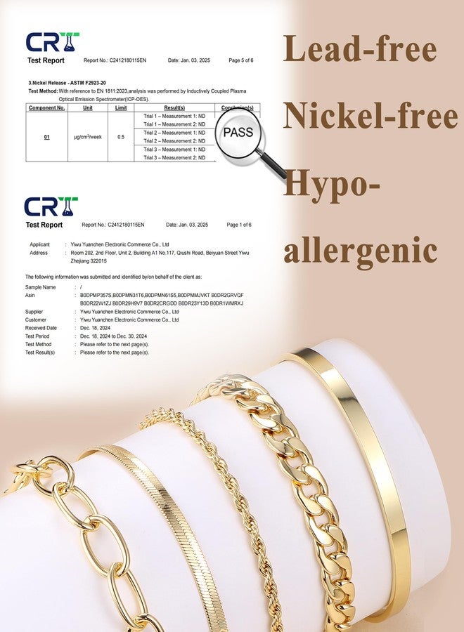 TEN MIRO 16k Gold Chunky Bracelet for Women Trendy, Dainty Gold Chain Bracelet Stack Non Tarnish Gold Bracelet Pack Chunky Layered Cable Rope Snake Chain Cuban Link Bracelet, Medium, Brass, no - Image 4