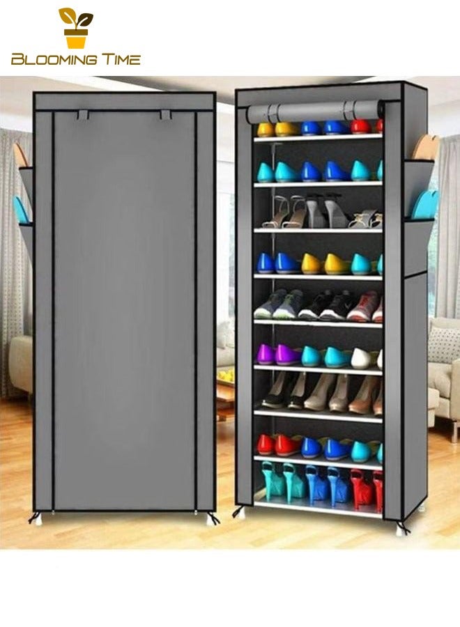 BLOOMING TIME 9-Layer Shoe Rack Gray, Household Punch-Free Adjustable Storage Rack, Multi-Layer Storage Rack For Dormitory Apartments, Space-Saving For Small Apartments - Image 2