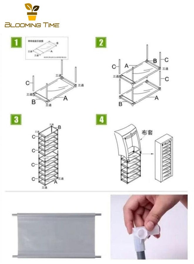 BLOOMING TIME 9-Layer Shoe Rack Gray, Household Punch-Free Adjustable Storage Rack, Multi-Layer Storage Rack For Dormitory Apartments, Space-Saving For Small Apartments - Image 3