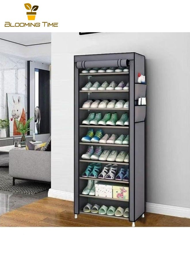 BLOOMING TIME 9-Layer Shoe Rack Gray, Household Punch-Free Adjustable Storage Rack, Multi-Layer Storage Rack For Dormitory Apartments, Space-Saving For Small Apartments - Image 1
