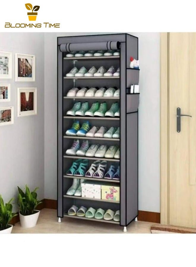 BLOOMING TIME 9-Layer Shoe Rack Gray, Household Punch-Free Adjustable Storage Rack, Multi-Layer Storage Rack For Dormitory Apartments, Space-Saving For Small Apartments - Image 5