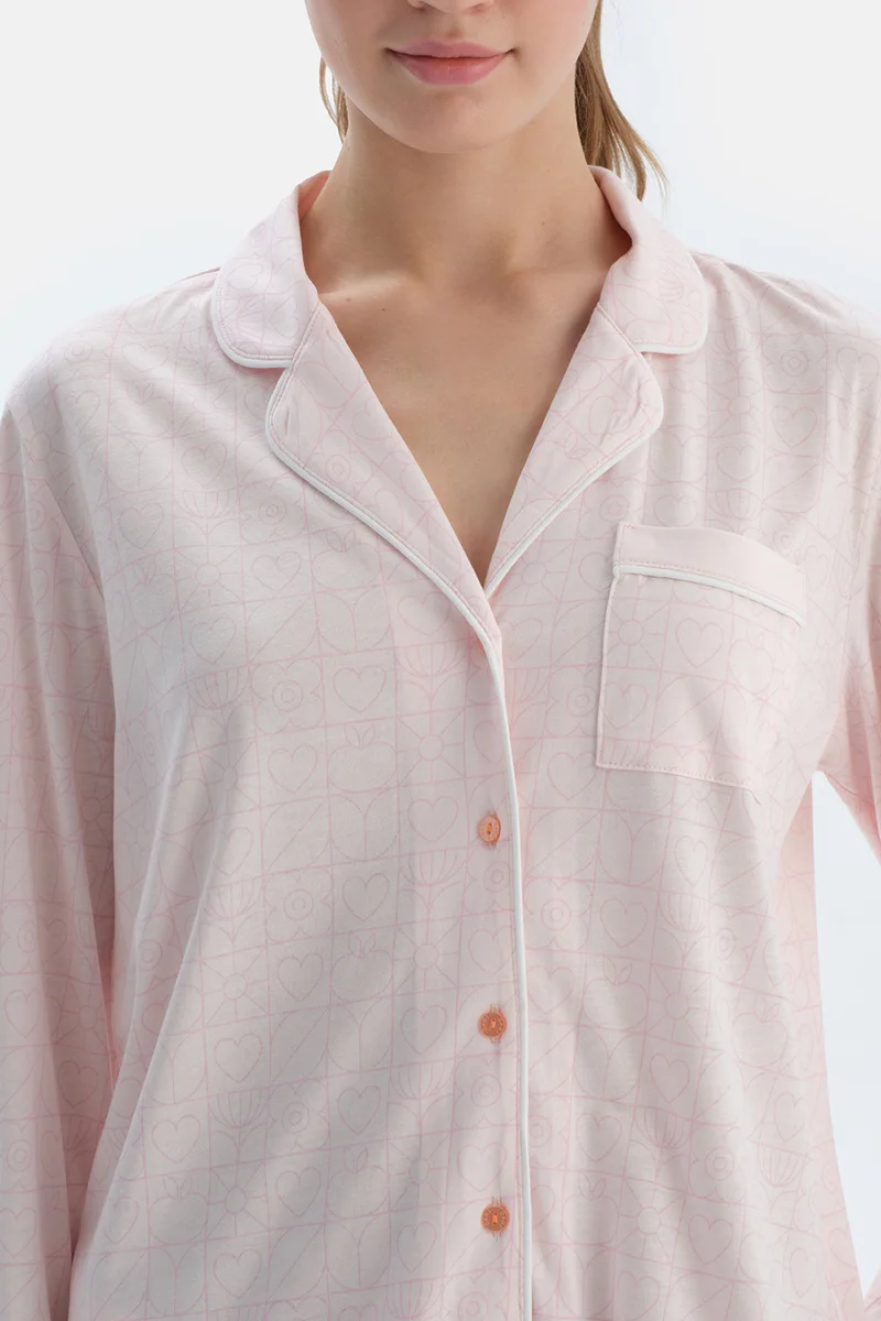dagi Printed Shirt & Trousers Pajama Set Spread Collar Cotton Blend Mid Rise Regular/Classic Fit Sleepwear