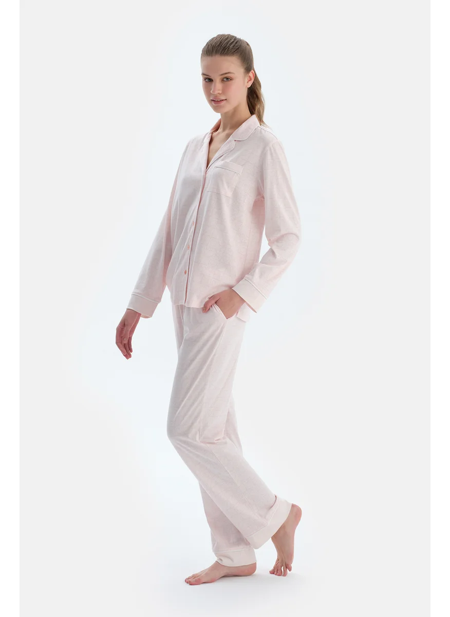 داجي Printed Shirt & Trousers Pajama Set Spread Collar Cotton Blend Mid Rise Regular/Classic Fit Sleepwear