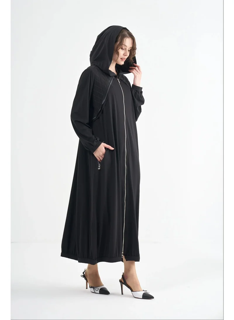 MissWhence  Hooded Zip Abaya - Black for Women | Best Price UAE