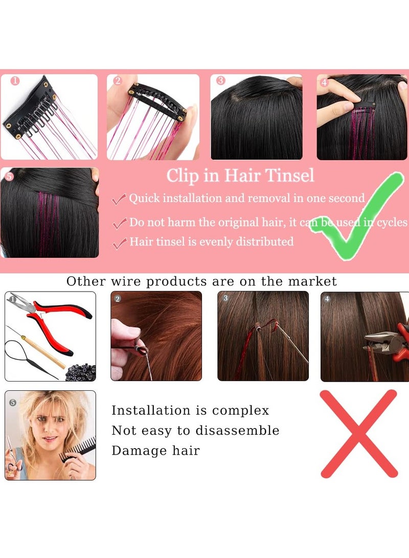 Goolsky حزمة خيوط الشعر 6 قطع، خيوط شعر ملونة بطول 20 بوصة، إكسسوارات شعر لامعة، خيوط شعر ساحرة لحفلات، مجموعة خيوط شعر للنساء والفتيات والأطفال (6 قطع، ملون) - Image 4