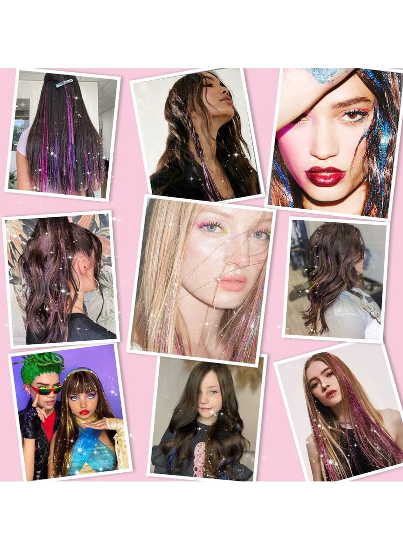 Goolsky حزمة خيوط الشعر 6 قطع، خيوط شعر ملونة بطول 20 بوصة، إكسسوارات شعر لامعة، خيوط شعر ساحرة لحفلات، مجموعة خيوط شعر للنساء والفتيات والأطفال (6 قطع، ملون) - Image 5