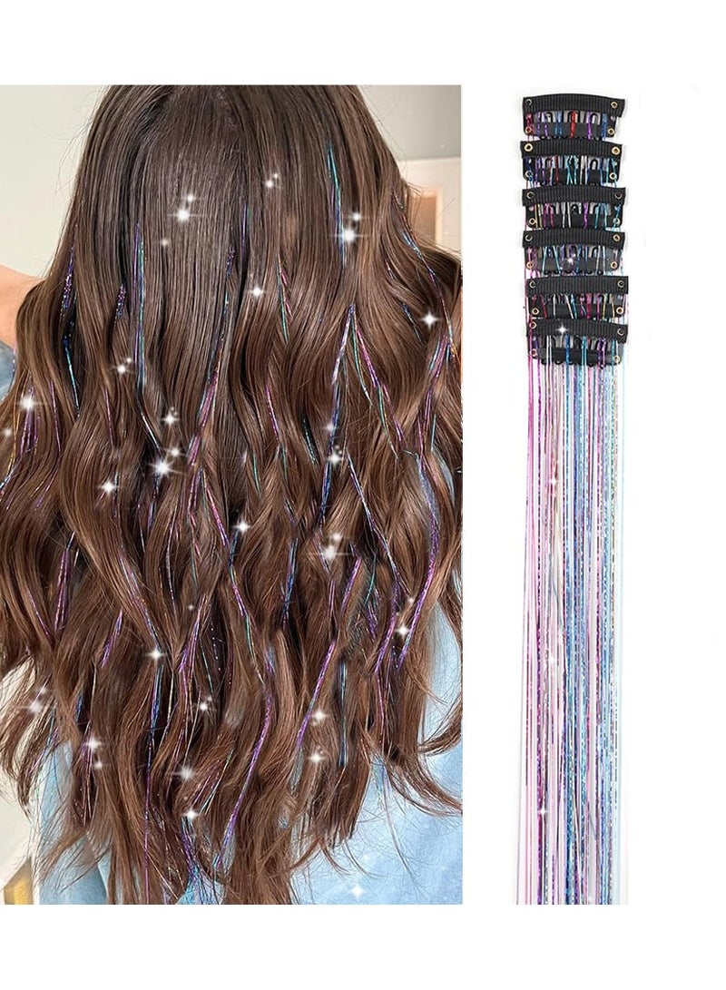 Goolsky حزمة خيوط الشعر 6 قطع، خيوط شعر ملونة بطول 20 بوصة، إكسسوارات شعر لامعة، خيوط شعر ساحرة لحفلات، مجموعة خيوط شعر للنساء والفتيات والأطفال (6 قطع، ملون) - Image 1