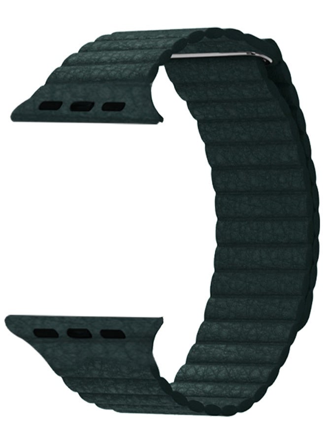 CATANES 49mm 46mm 45mm 44mm Leather Loop Band for Apple Watch Magnetic Watch Strap Wristband - Dark Green - Image 1