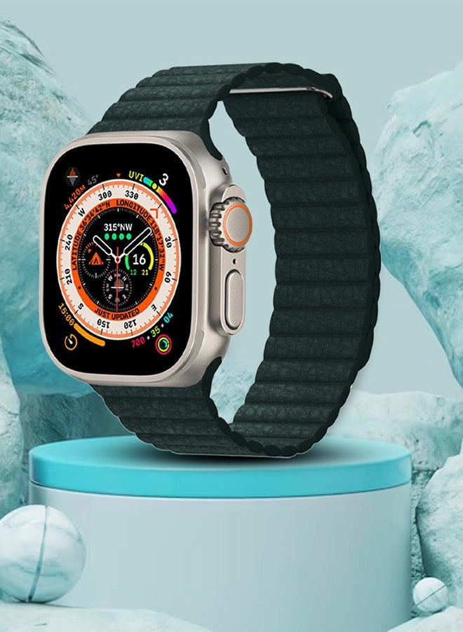 CATANES 49mm 46mm 45mm 44mm Leather Loop Band for Apple Watch Magnetic Watch Strap Wristband - Dark Green - Image 4