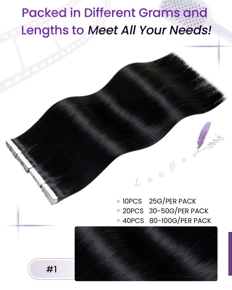 LaaVoo Tape in Hair Extensions Black Tape in Extensions Real Human Hair 22Inch Tape in Human Extensions Human Hair Jet Black 50g 20pcs - Image 3