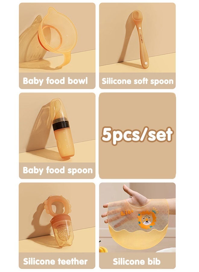 Sharpdo 5 Piece Baby Silicone Feeding Set, Toddler Plates for Kids Self Feeding, Baby Food Bottle, Fruit Feeder, Silicone Bib, Toddler Bowl, Soft Spoon, Food Grade Silicone Plates - Image 2