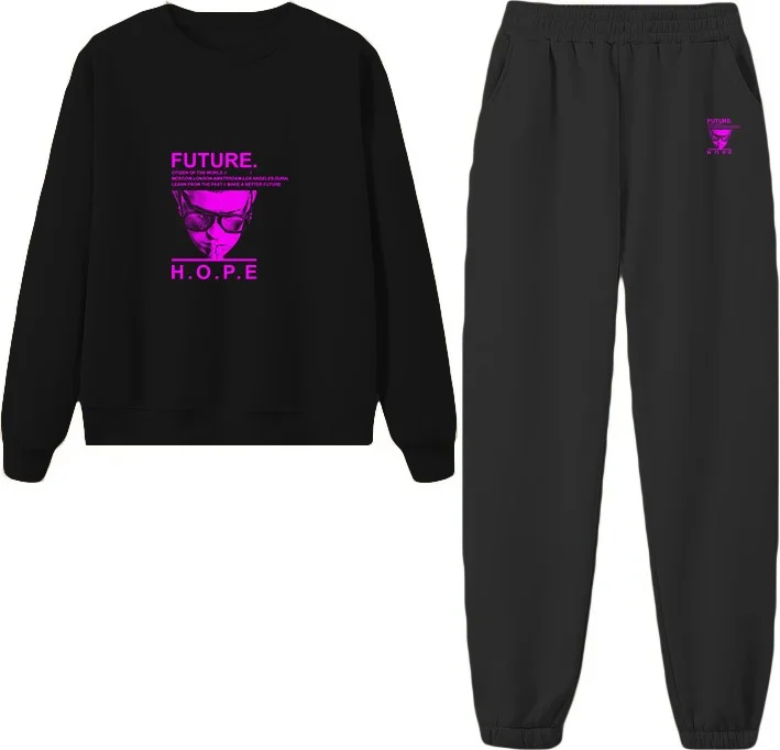 دوغ فش Tracksuit Futurehope Printed Plus Size Bottom Top Set