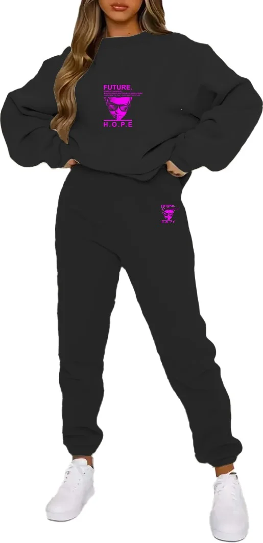 دوغ فش Tracksuit Futurehope Printed Plus Size Bottom Top Set