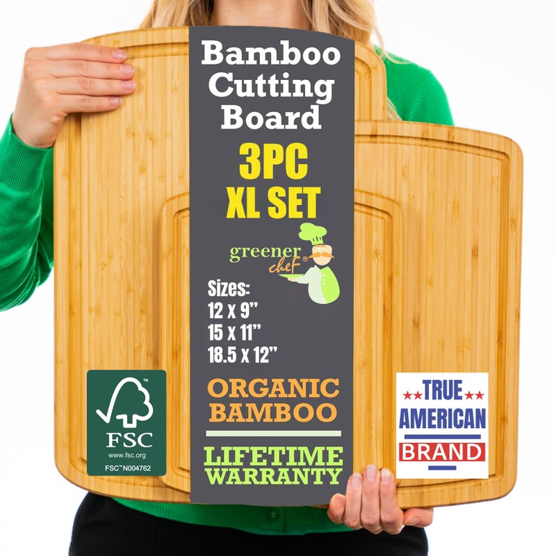 Greener Chef Organic Wood Cutting Boards for Kitchen for Chopping Vegetables, Carving Meat, Slicing Bread and Serving Charcuterie for Meal Time Prep, Holiday Gatherings, and Hosting Parties - Ideal for Home Chefs - Image 1