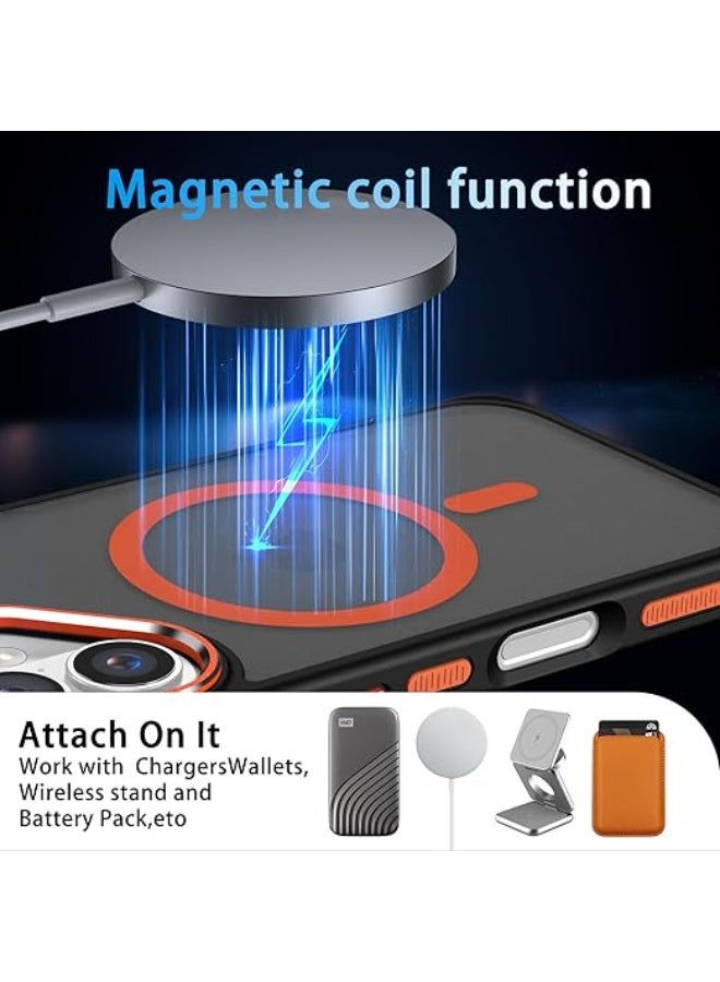 Compatible with Magsafe, iPhone 16 Plus Phone Case,Translucent Matte Back Slim Magnetic Case for iPhone 16 Plus 6.7"(Orange) - Image 3