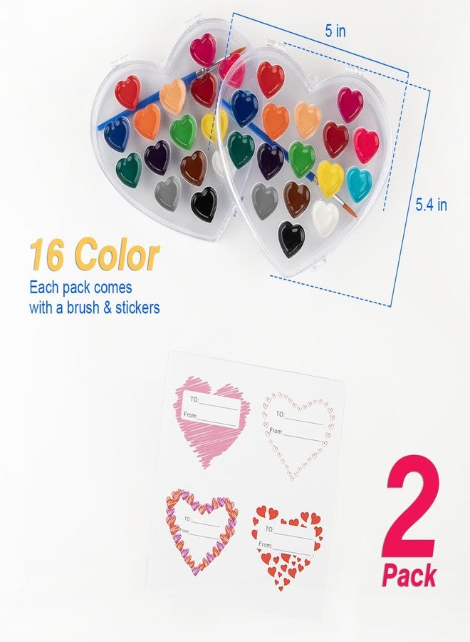 ARTLYMERS 16 Colors Heart Watercolor Paint Set, 2 Pack Washable Valentines Water Color Paint Sets for Kids with Paintbrush Art Supplies Party Favors for Preschool Classroom School Prizes Exchange - Image 3