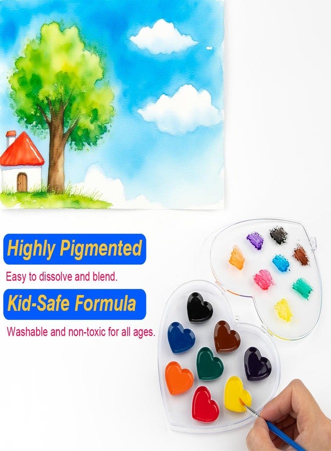 ARTLYMERS 16 Colors Heart Watercolor Paint Set, 2 Pack Washable Valentines Water Color Paint Sets for Kids with Paintbrush Art Supplies Party Favors for Preschool Classroom School Prizes Exchange - Image 4