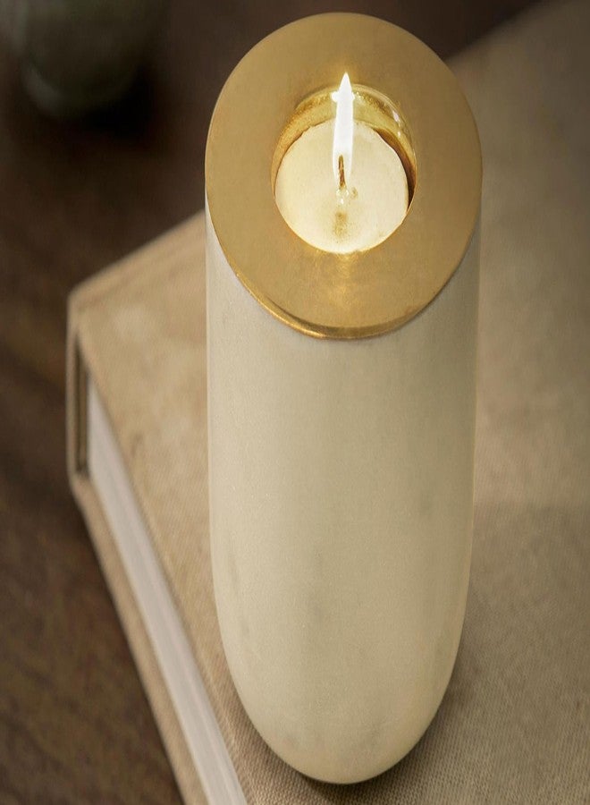 Ellementry Maya Small Tea Light Holder, White Marble T-Light Candle Holder for Indoor & Outdoor Home Décor, Christmas Decoration Item - Image 4