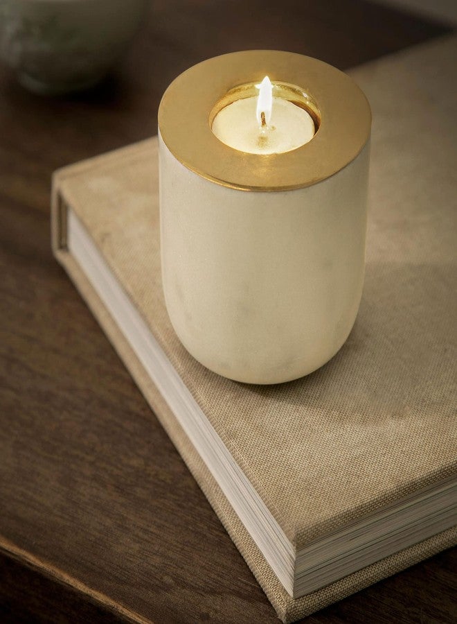 Ellementry Maya Small Tea Light Holder, White Marble T-Light Candle Holder for Indoor & Outdoor Home Décor, Christmas Decoration Item - Image 1