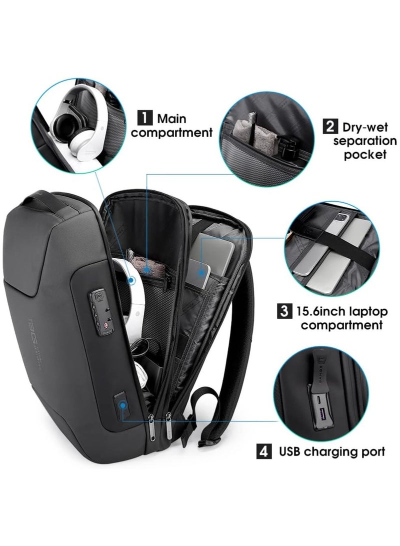 BANGE Lightweight Business Backpack with USB Charging Port Two Pockets for Work for Men and Women - Image 3