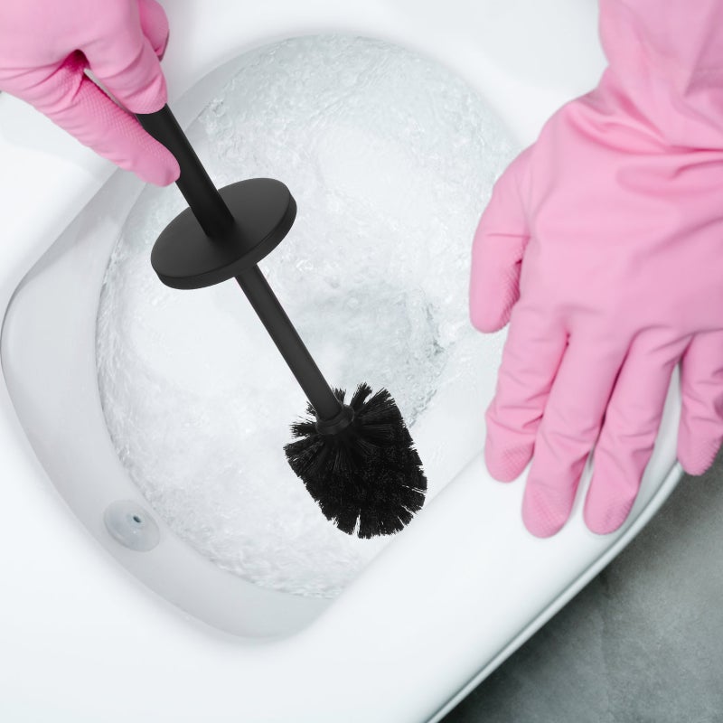 1PC Bathroom Handle Base Stainless Steel Brush Set Home Brush Set Stainless Steel Bowl Brush and Holder Set for Hotel Bathroom - Image 2