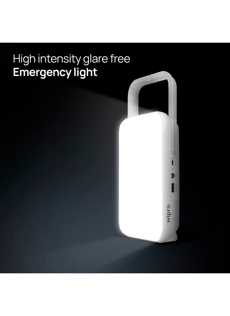 wipro Safari Emergency Rechargeable Led Lantern with 7200 Mah Battery 122 Individual Led Lights Brightness Control Feature in Built Mobile Charging Point15 Watt Pack of 1 White