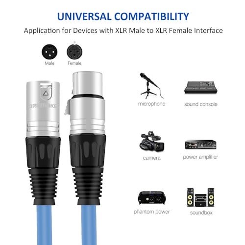 DREMAKE 3Pin XLR Male to XLR Female Microphone Cable Professional for Recording, Mixing, and Lighting Equipments - 40 Foot/Blue - Image 3
