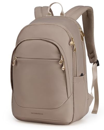 LIGHT FLIGHT Travel Laptop Backpack Women, 15.6 Inch Laptop Backpack with USB Charging Hole, Water Resistant College Bookbag, Black Computer Backpacks for Work, Champagne - Image 1