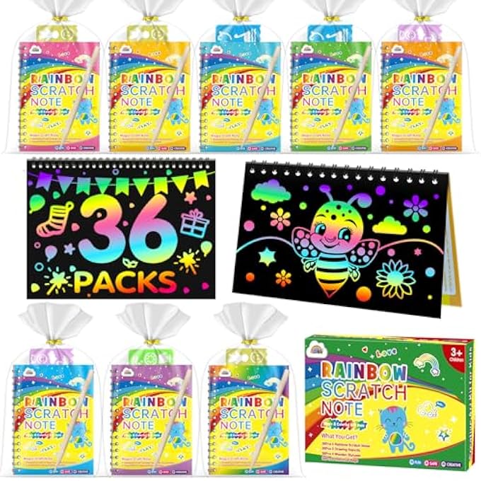 ZMLM RAINBOW SCRATCH PARTY FAVORS KIDS: BIRTHDAY GIFTS TOY BULK SCRATCH ART NOTEBOOK 36 PACK SCRATCH PAPER BIRTHDAY PARTY FAVOR GIRLS BOYS ART CRAFT KIT SCRATCH PADS CLASSROOM PRIZES - Image 1